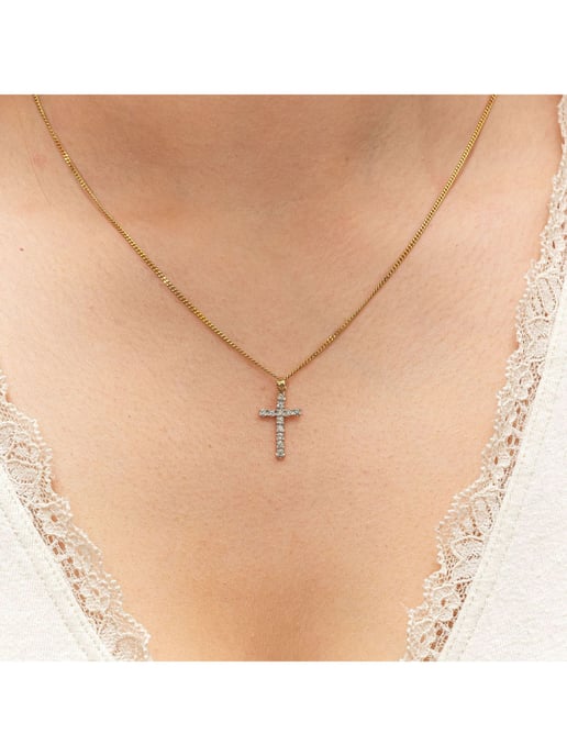 Diamonds by Ellen K. Necklace Gold 585 cross with 12x diamonds totalling 0.12ct. - Image 2