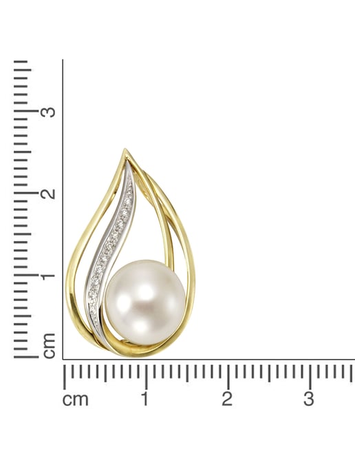 Orolino Trailer Gold 585 two-coloured with white pearl 9,5-10mm + 10x brilliant cut diamonds 0,04ct. - Image 2