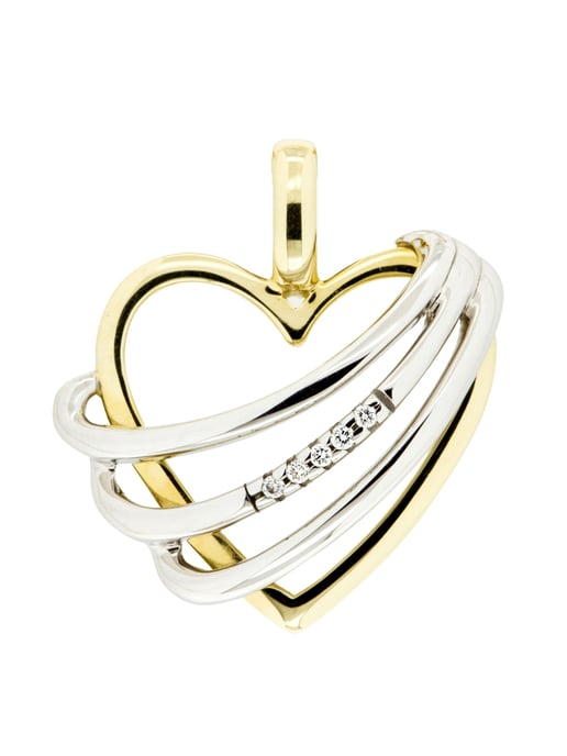 Orolino Trailer 585 gold two-tone heart with 5x brilliant-cut diamonds 0.025ct. - Image 1