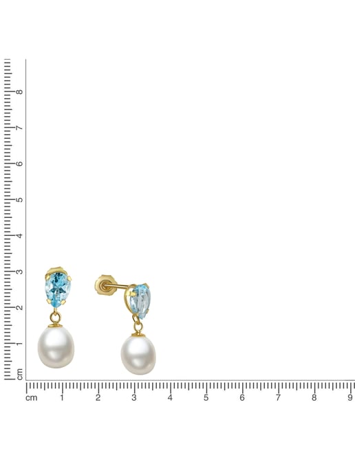 Fascination by Ellen K. Earrings Gold 333 pearl white topaz blue (beh.) - Image 2
