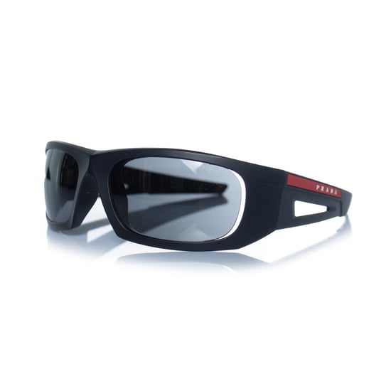 Prada, matte black sunglasses with red logo - Image 2