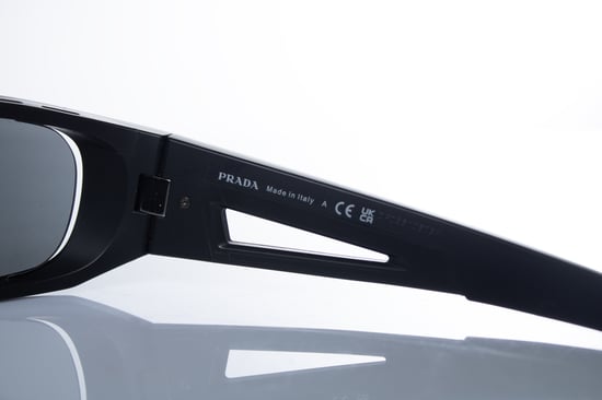 Prada, matte black sunglasses with red logo - Image 6