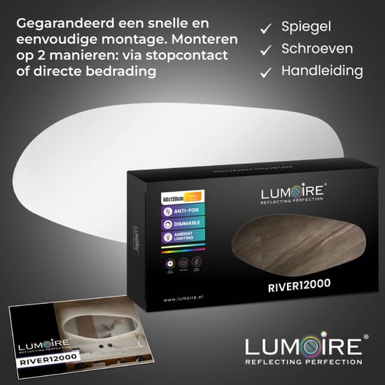 Lumoire ® spiegel met verlichting river 140 cm organisch badkamerspiegel - - Image 2