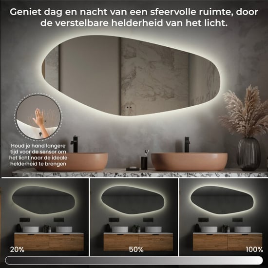Lumoire ® spiegel met verlichting river 140 cm organisch badkamerspiegel - - Image 5