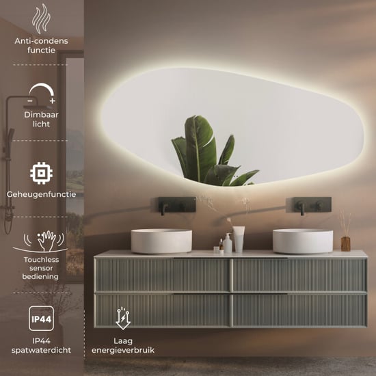 Lumoire ® spiegel met verlichting river 120 cm organisch badkamerspiegel - - Image 6