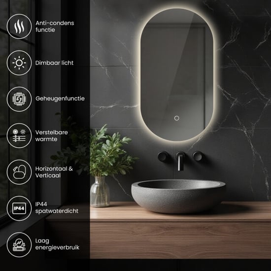 Lumoire ® spiegel met verlichting lux 50 x 90 cm ovaal badkamerspiegel - - Image 6
