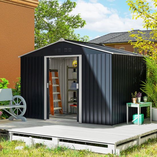 4goodz Tuinschuur metaal met bodemframe 277x195x192 cm donker - Image 3
