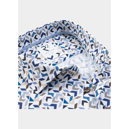R2 Amsterdam Overhemd extra lange mouw blue beige graphic print cott 132.wsp.xls.002/014 - Image 2