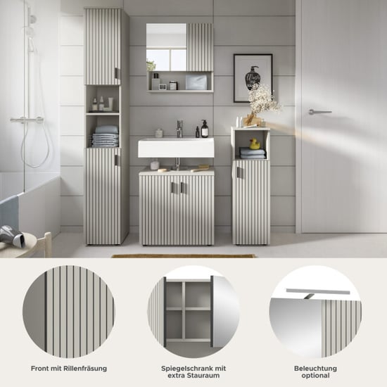 Furnilux Badcombinatie kasjmier look 4-delige set met spiegelkast en wastafel - Image 6