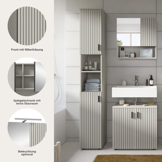 Furnilux Badcombinatie kasjmier look 3-delige set met spiegelkast en wastafel - Image 2