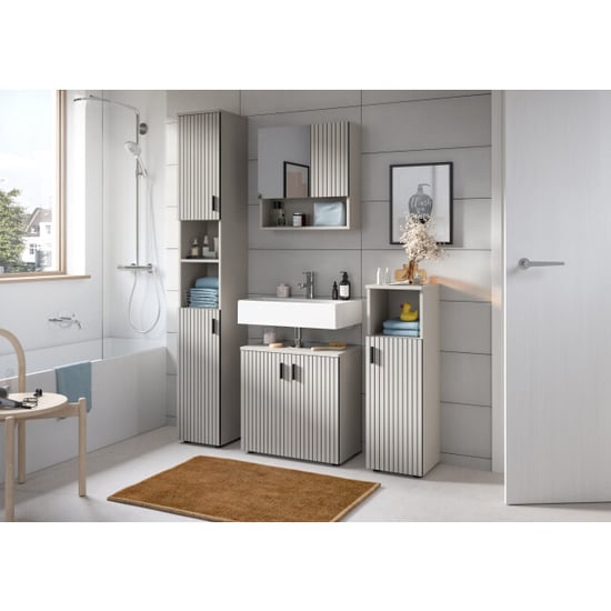 Furnilux Badcombinatie kasjmier look 3-delige set met spiegelkast en wastafel - Image 3