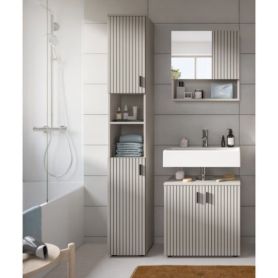 Furnilux Badcombinatie kasjmier look 3-delige set met spiegelkast en wastafel - Image 4