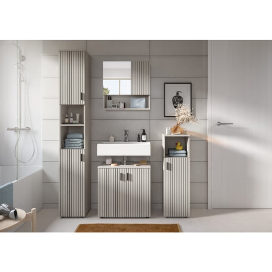 Furnilux Badcombinatie kasjmier look 4-delige set met spiegelkast en wastafel - Image 3