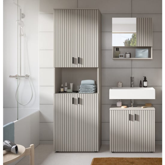 Furnilux Badcombinatie kasjmier met accenten spiegelkast en wastafel 3 delen - Image 4