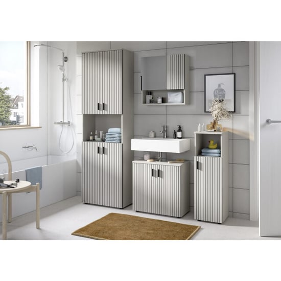Furnilux Badcombinatie set kasjmier 3-delige badkamer meubels spiegelkast en wastafel - Image 2