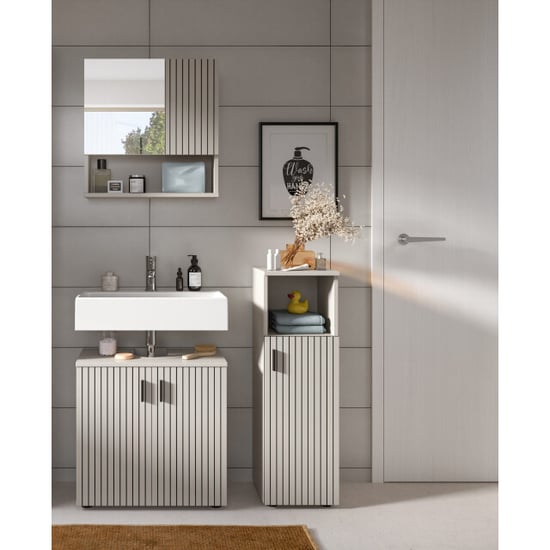 Furnilux Badcombinatie set kasjmier 3-delige badkamer meubels spiegelkast en wastafel - Image 3