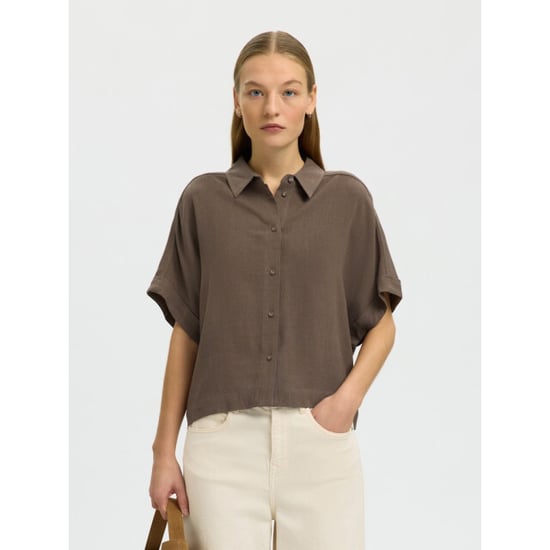 Selected Femme slwviva ss cropped sun shirt noos 16093937 chocolate chip - Image 3