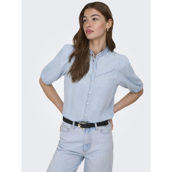 Only Onlcharis life 24 frill shirt wvn cc blue denim - Image 4