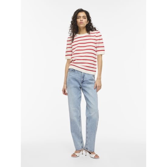 Vila vidalo o-neck s/s stripe knit-noos 14106601 white alyssum - Image 3