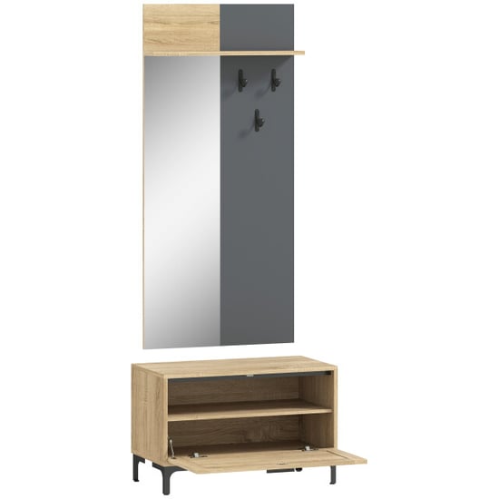4goodz Garderobeset met spiegel 3 haken en open plank /grijs - Image 1