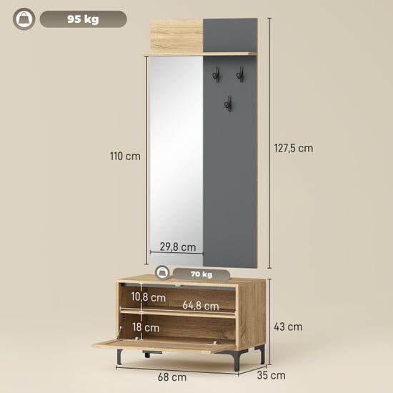 4goodz Garderobeset met spiegel 3 haken en open plank /grijs - Image 2