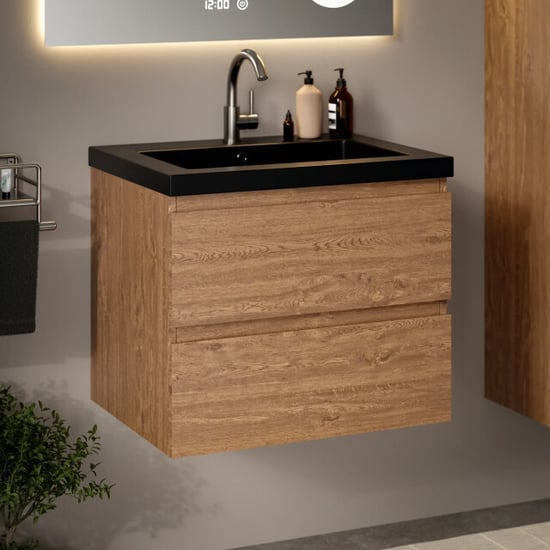 Mirlux Badkamermeubel set verona 60cm- warm eiken wastafel zwart - Image 5