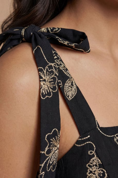 Petite Metallic Embroidered Floral Strappy Tie Midi Dress - Image 2