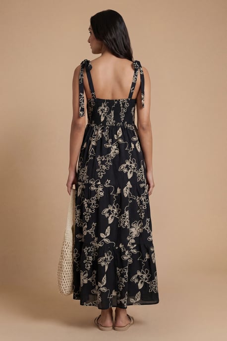 Petite Metallic Embroidered Floral Strappy Tie Midi Dress - Image 3