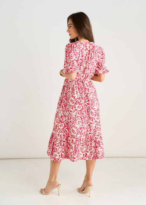 Midi-jurk met rode paisleyprint en elastische tailleband - Image 4
