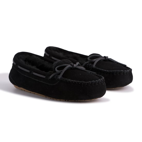 Aus Wooli Australia Womens Stylish Sheepskin Lace Moccasin - Black - Image 6