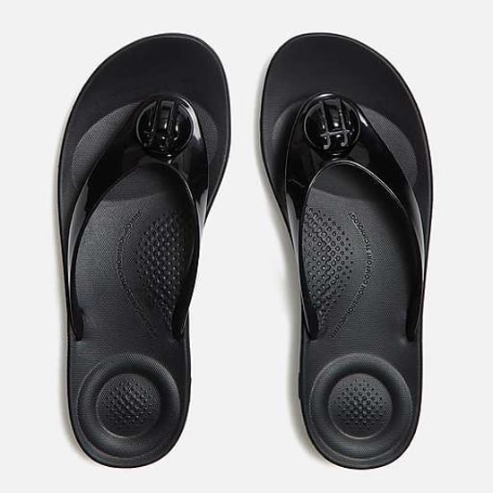 FitFlop Iqushion Glanzende Knop Dames Zwarte Slippers - Image 2