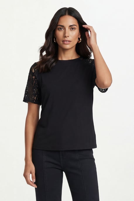 Lace Short Sleeve Jersey Top - Image 2