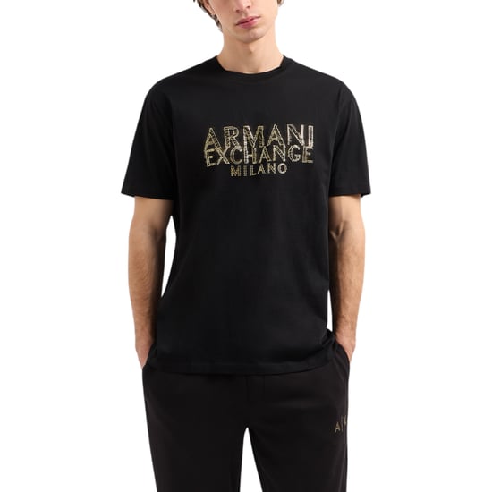 Armani Exchange Mens T-Shirts Milano Logo Print Cotton Tee Summer Top Black - Image 1