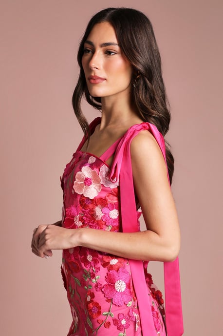 Coast Muse 3D Floral Mesh With Tie Shoulder Midi Dress - Image 2