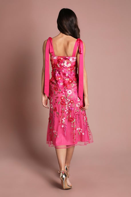 Coast Muse 3D Floral Mesh With Tie Shoulder Midi Dress - Image 3