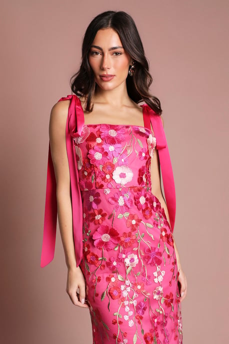 Coast Muse 3D Floral Mesh With Tie Shoulder Midi Dress - Image 4