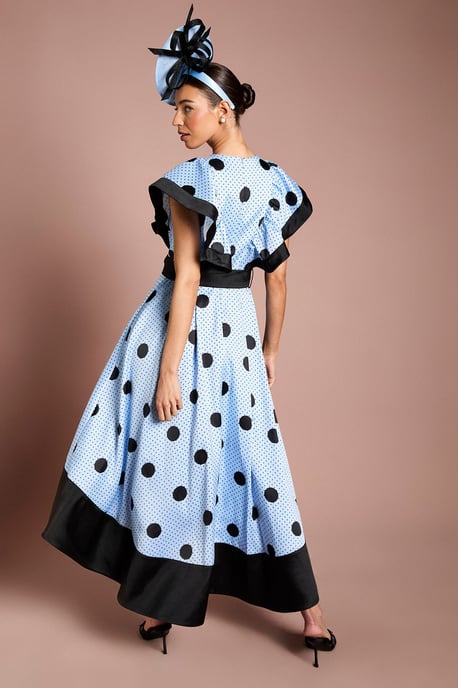 Lisa Tan Spot Print Contrast Detail High Low Hem Midi Dress - Image 3