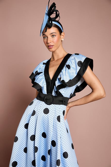 Lisa Tan Spot Print Contrast Detail High Low Hem Midi Dress - Image 4