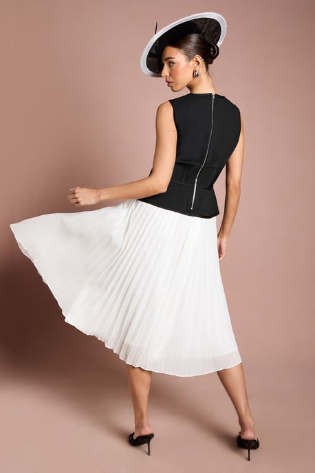 Lisa Tan Mono Bandage Peplum Georgette Pleated Skirt Midi Dress - Image 3