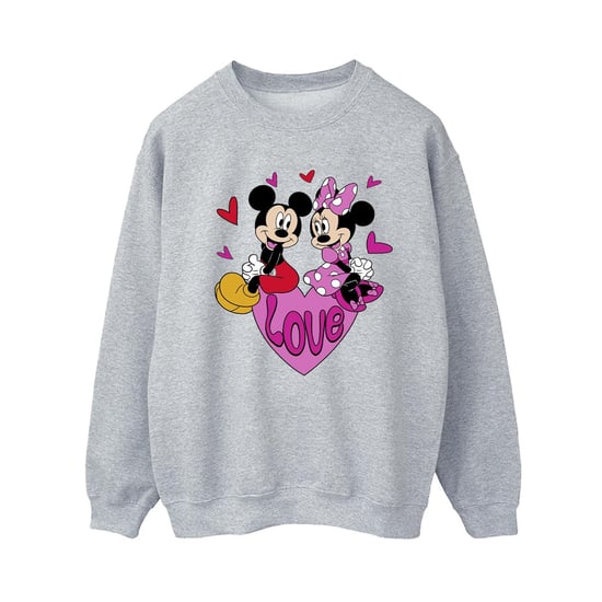 Disney Womens/Ladies Love Hearts Mickey & Minnie Mouse Sweatshirt (Sport Grey) - Image 1