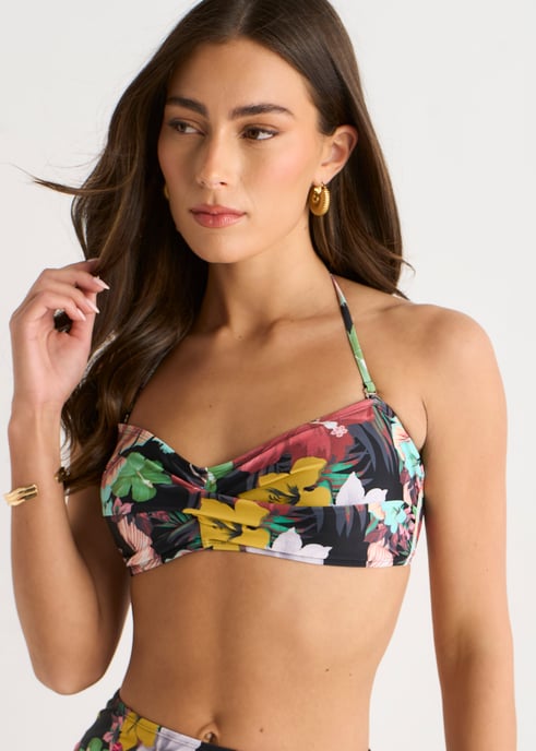 Bikinitopp med tropiskt blommönster och vridet snitt framtill - Image 2