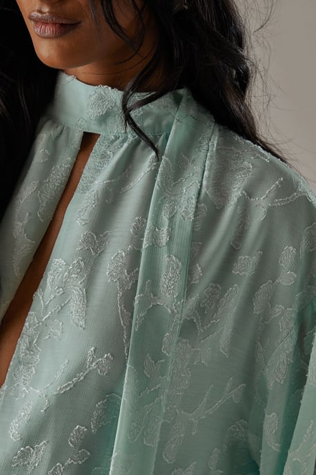 Chiffon Jacquard High Neck Slash Front Blouse - Image 4