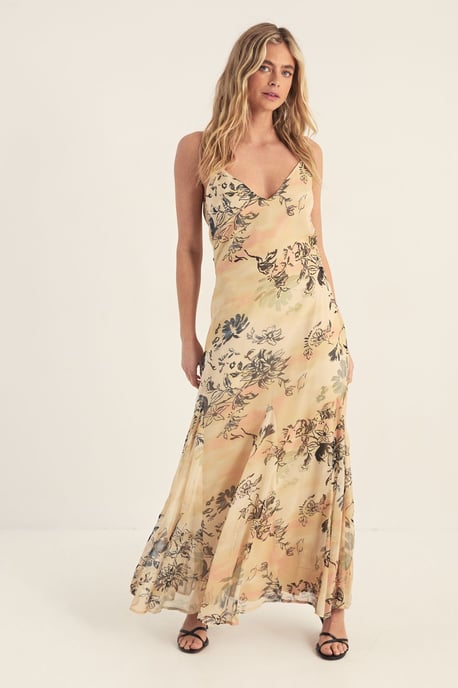 Chiffon Painted Floral Godet Cowl Maxi Dress - Image 3