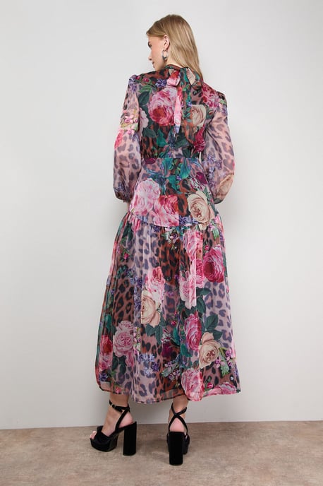 Printed Dropped Curved Waist Long Sleeve Maxi Dress - Image 3