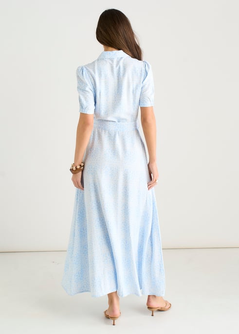 Maxi-shirtjurk van katoenmix met blauwe tegeldruk en knoopsluiting - Image 4