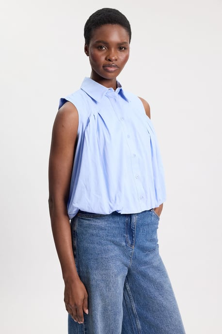 Cotton Sleeveless Puffball Shirt - Image 3