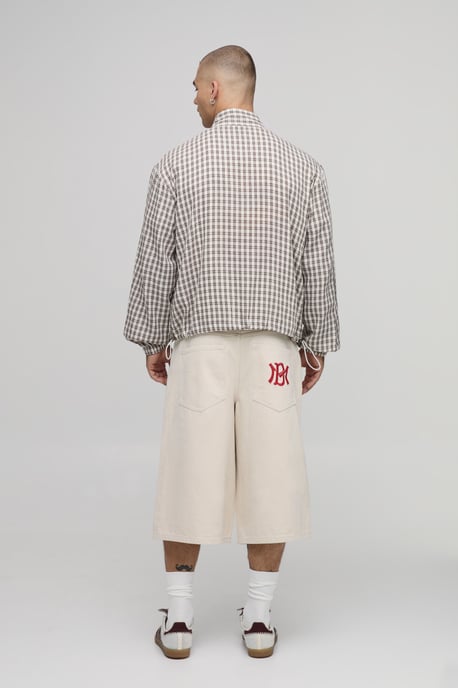Regular Fit Funnel Neck Check Harrington Overshirt - Image 2