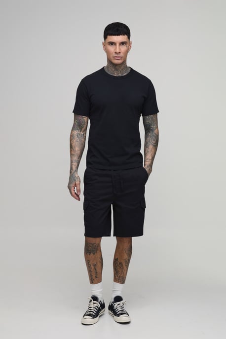 Tall Slim Fit Elasticated Mid Length Twill Cargo Shorts - Image 4