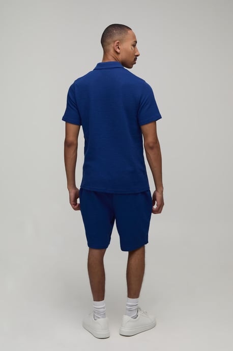 Slim Fit Waffle Zip Neck Polo & Shorts Set - Image 2