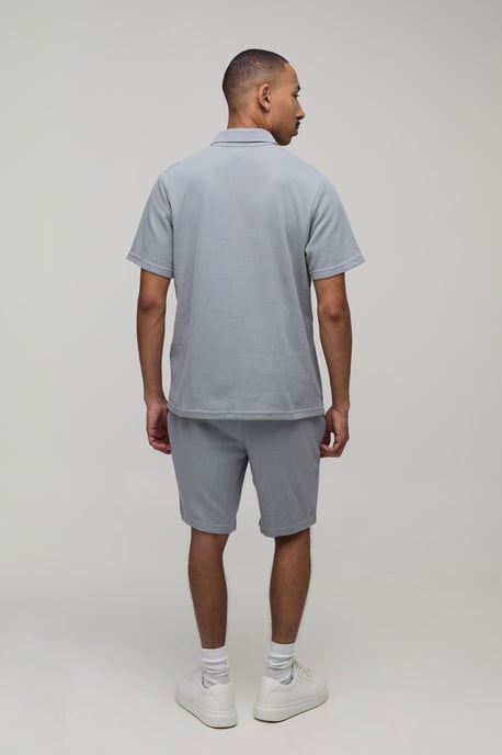 Slim Fit Waffle Zip Neck Polo & Shorts Set - Image 2
